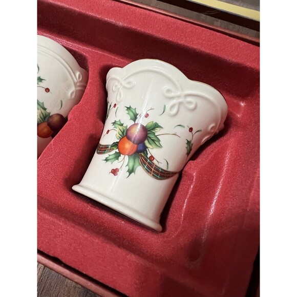 Lenox Holiday Tartan 3 Votive Candle Holders Different Vase Shapes New Open Box - Picture 4 of 10
